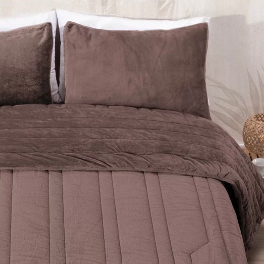 Couette en Velours à Rayures Géométriques Marron