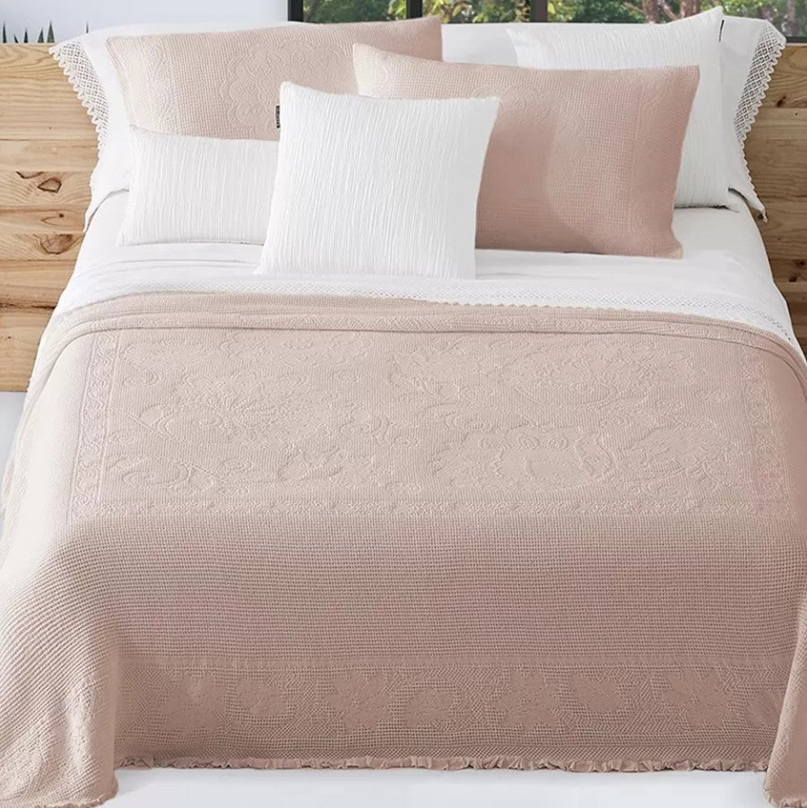 Ensemble Couvre-lit Jacquard en Coton Au POINT CROCHET en Saumon