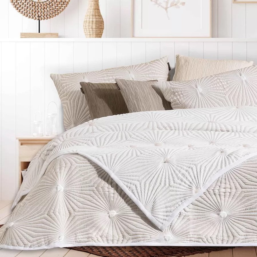 Parure de lit Jacquard HEXAGON Beige Et Blanc