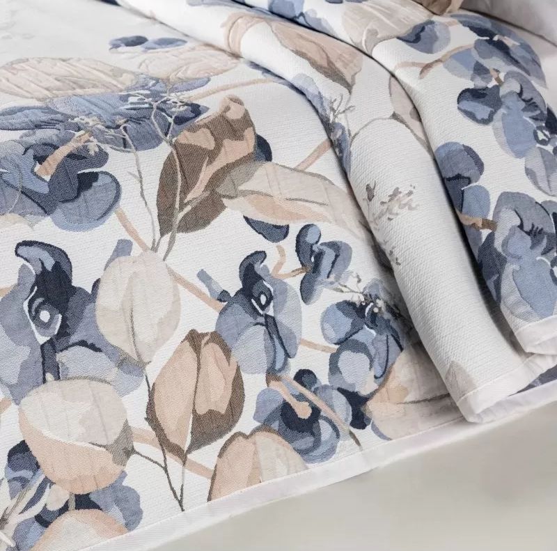 Ensemble Complet Jacquard FLORAL GARDEN Bleu et Beige
