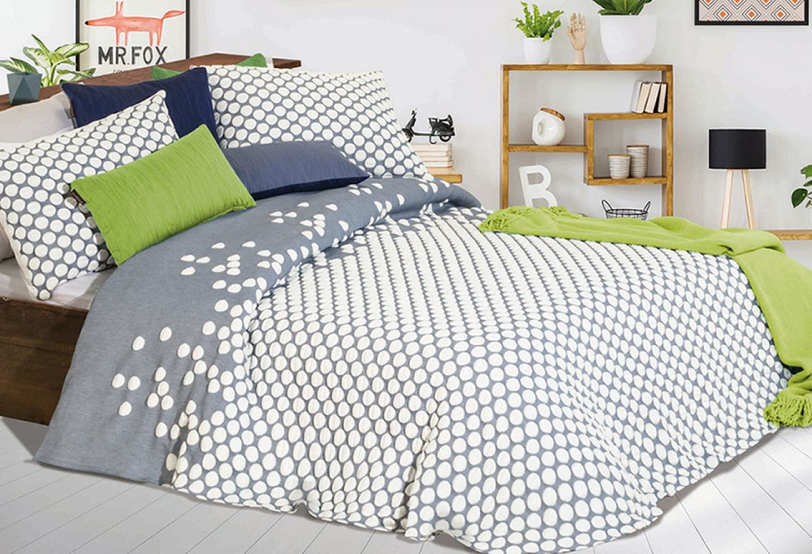 Parure de lit Jacquard POINT Bleu Jean