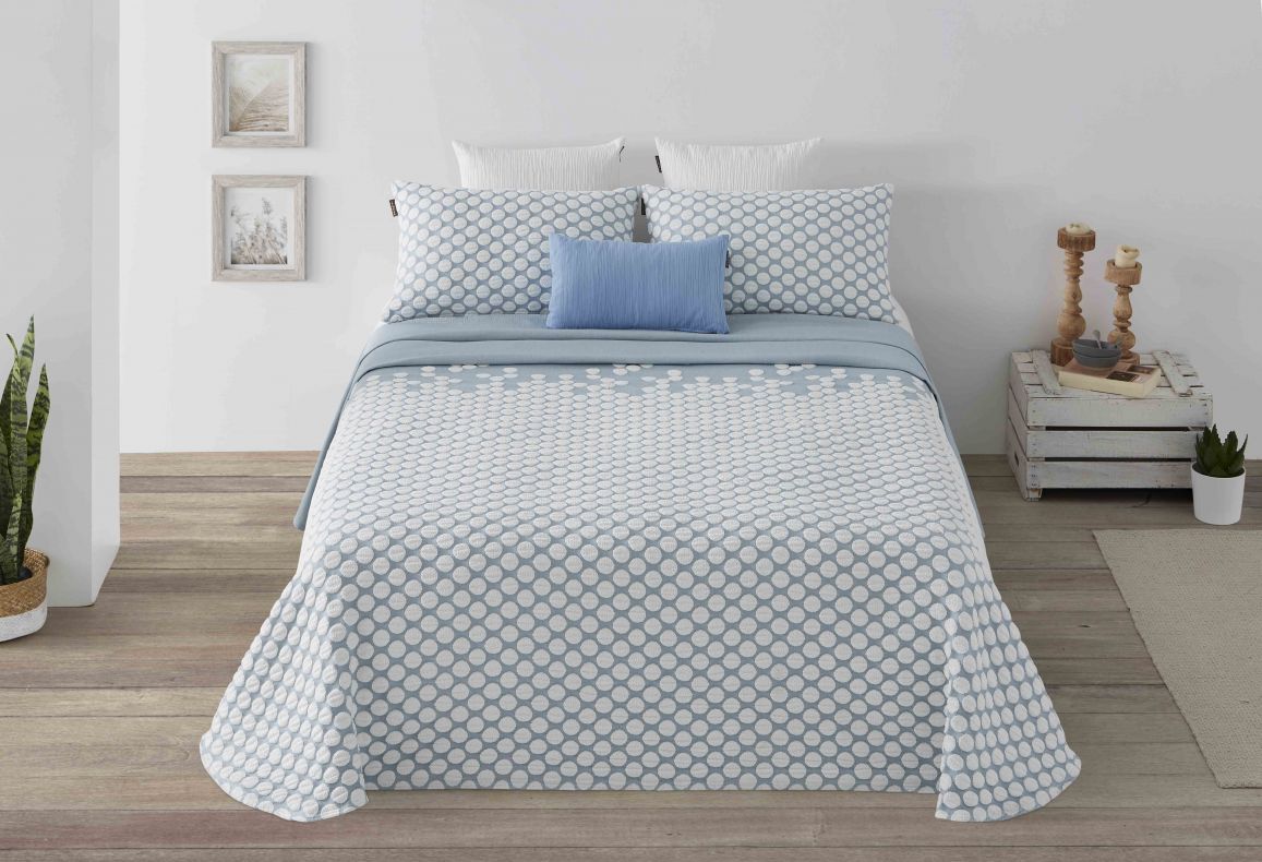 Parure de lit Jacquard POINT Bleu Ciel