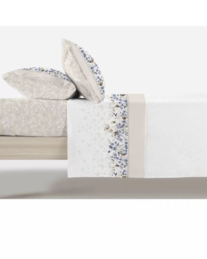 Ensemble Complet Jacquard FLORAL GARDEN Bleu et Beige