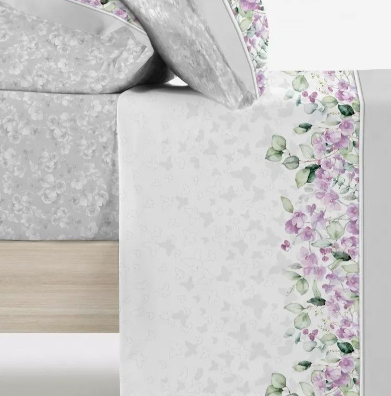 Ensemble Complet Jacquard FLORAL GARDEN Mauve et Gris