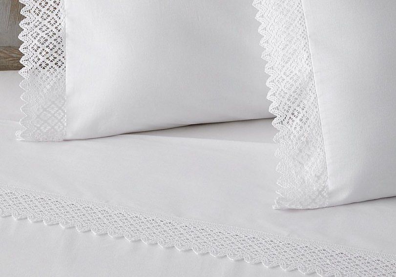 Ensemble Couvre-lit Jacquard en Coton Au POINT CROCHET en Blanc