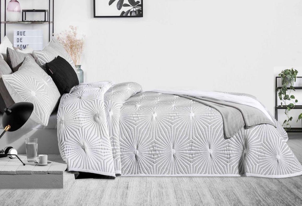 Parure de lit Jacquard HEXAGON Gris Et Blanc