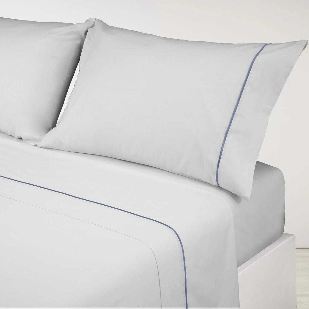 Parure de draps en Coton Gris avec Bordure Bleu