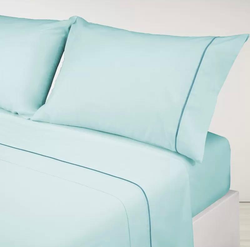 Parure de draps en Coton Bleu avec Bordure Bleue Foncée