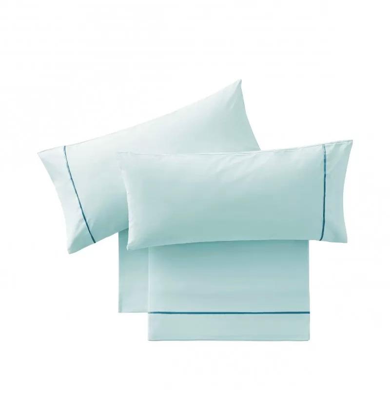 Parure de draps en Coton Bleu avec Bordure Bleue Foncée