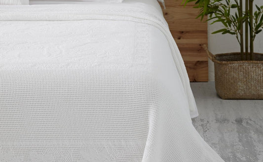 Ensemble Couvre-lit Jacquard en Coton Au POINT CROCHET en Blanc