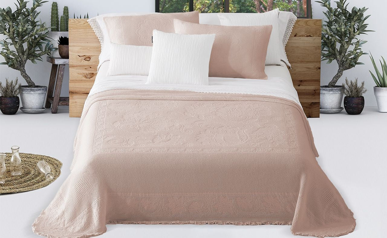 Ensemble Couvre-lit Jacquard en Coton Au POINT CROCHET en Saumon
