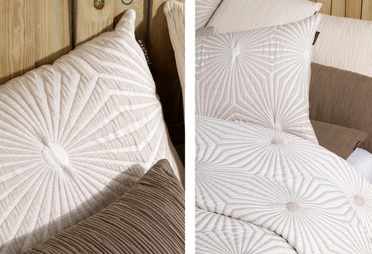 Parure de lit Jacquard HEXAGON Beige Et Blanc