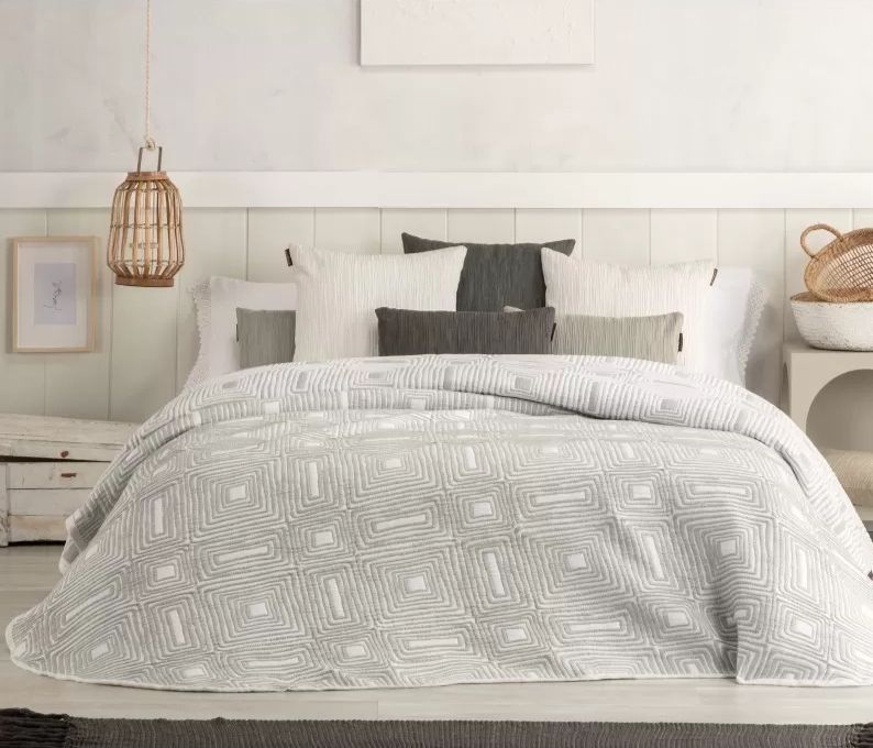 Couvre-Lit Jacquard Réversible ETNIA Gris