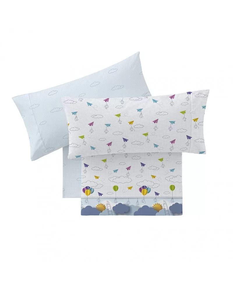 Parure de Draps JUNIOR Ballons Et Avions En Papier