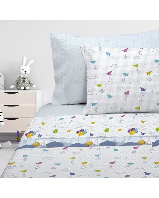 Parure de Draps JUNIOR Ballons Et Avions En Papier