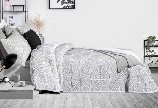 Parure de lit Jacquard HEXAGON Gris Et Blanc