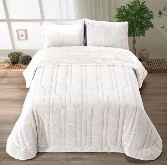 Couette en Velours à Rayures Géométriques Crème