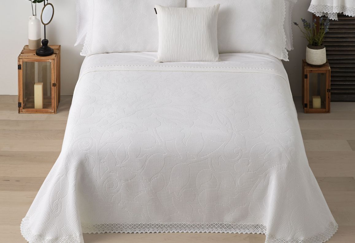 Couvre-lit Jacquard en Coton CROCHET BLANC