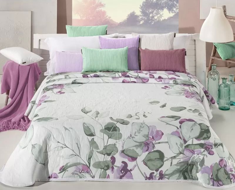 Ensemble Complet Jacquard FLORAL GARDEN Mauve et Gris