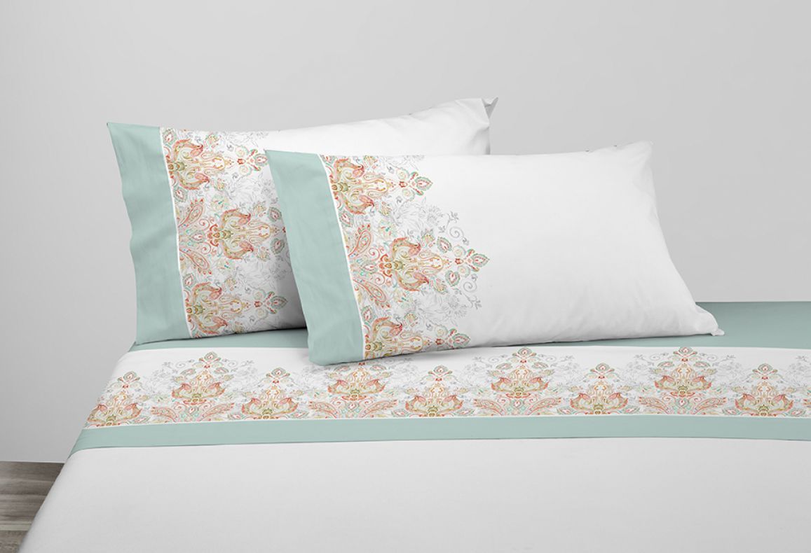 Parure De Draps En Coton Imprimés PAISLEY Vert d'Eau