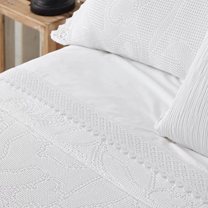 Couvre-lit Jacquard en Coton CROCHET BLANC