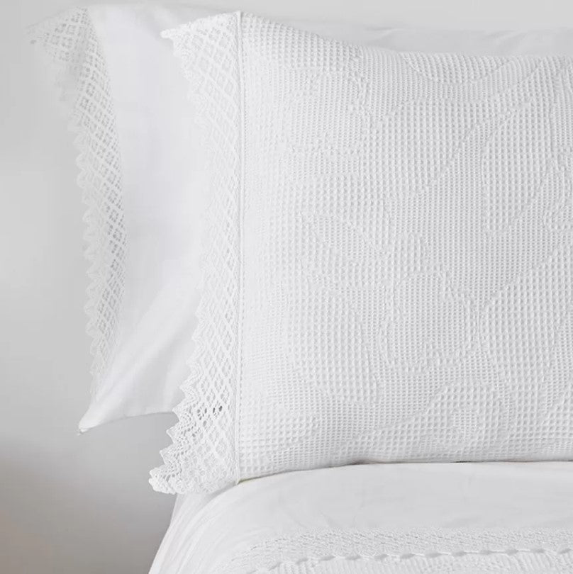 Couvre-lit Jacquard en Coton CROCHET BLANC