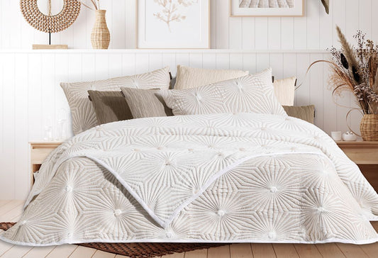 Parure de lit Jacquard HEXAGON Beige Et Blanc